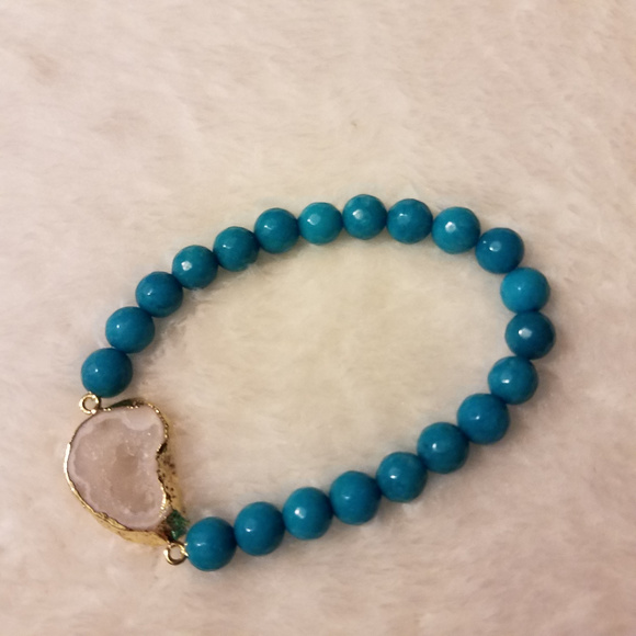 Agate Stretch Bracelet quartz charm - Picture 2 of 6